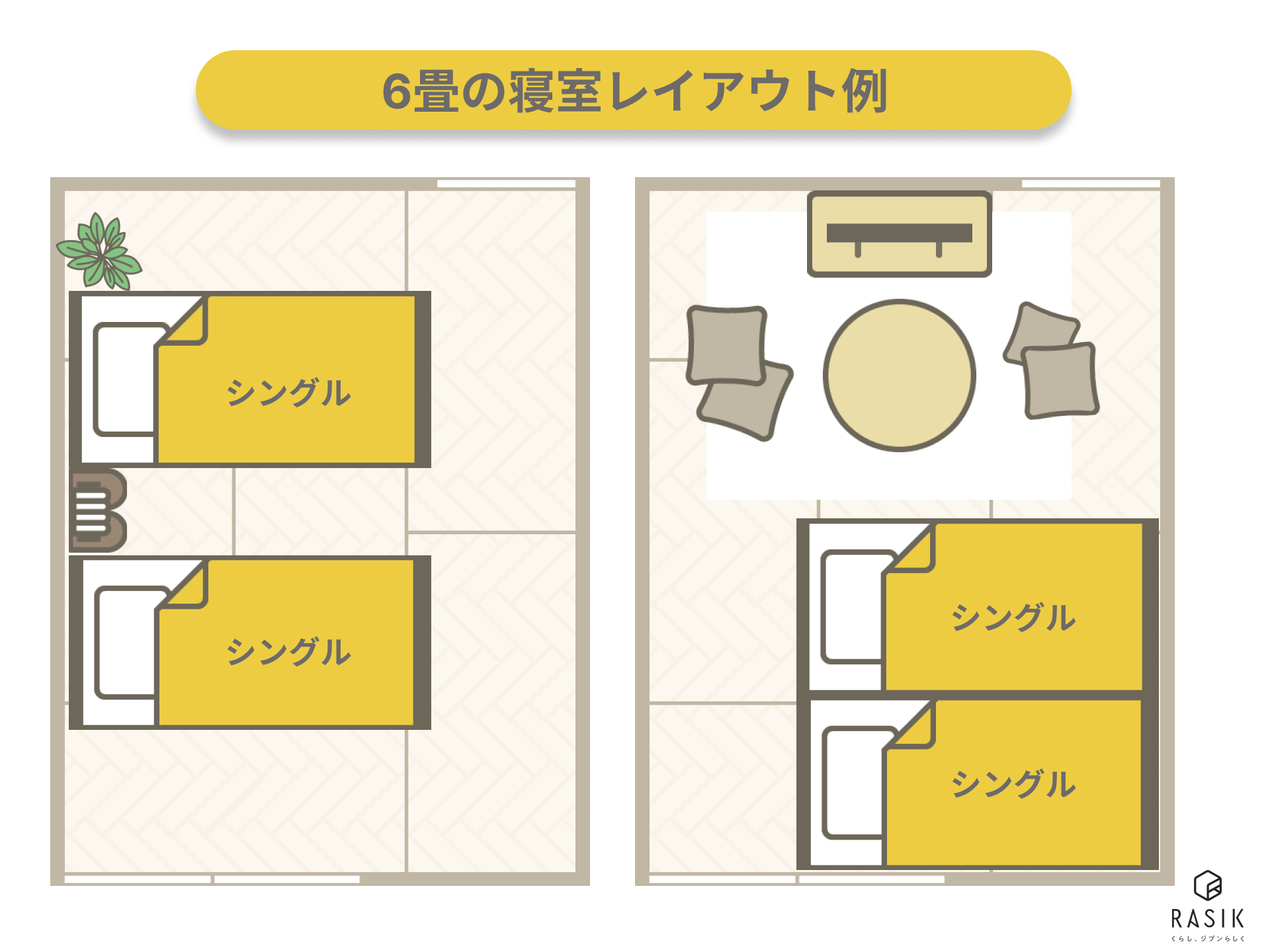 6畳の寝室インテリア配置例