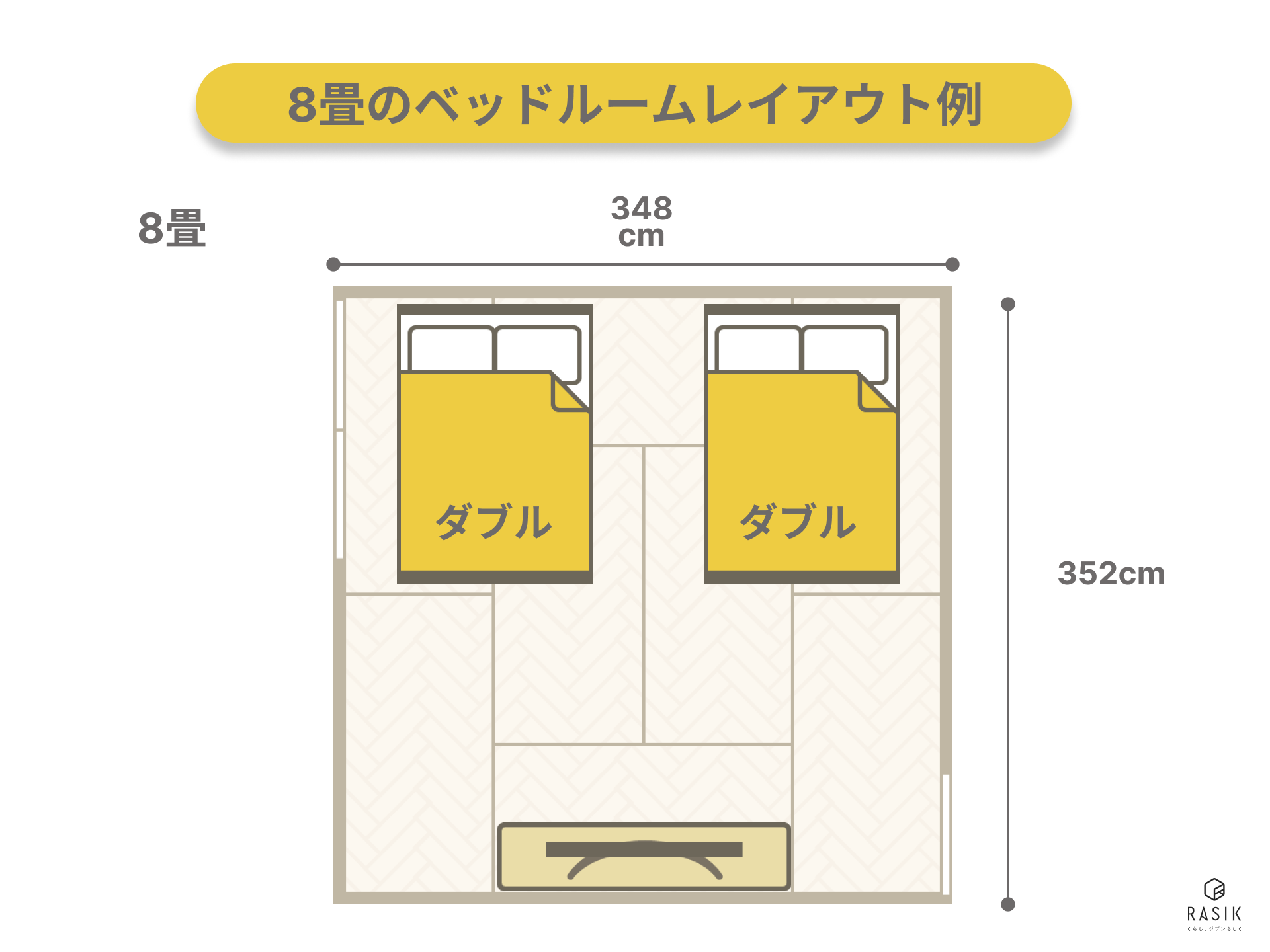 8畳のベッドルーム（寝室）のレイアウト例