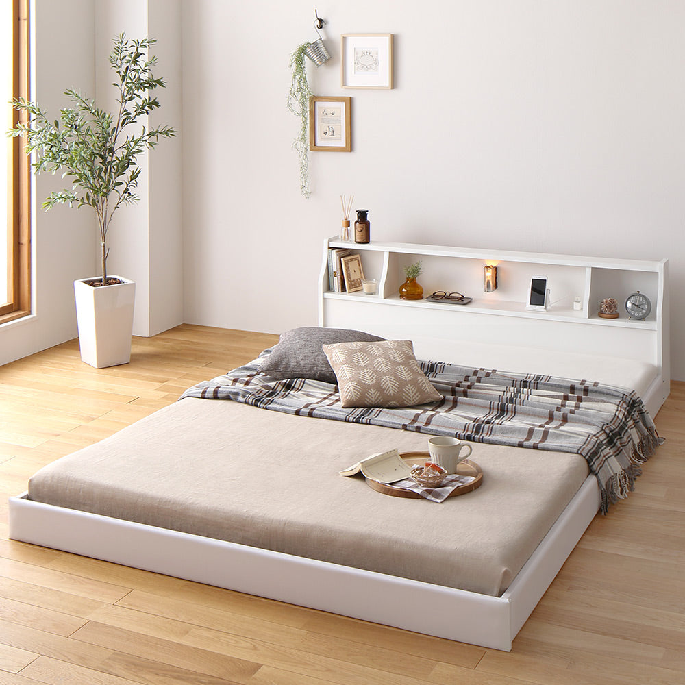 ベッド ワイドキング 240(SD+SD) ベッドフレームのみ ホワイト 連結 低床 照明 棚付 宮付 コンセント 