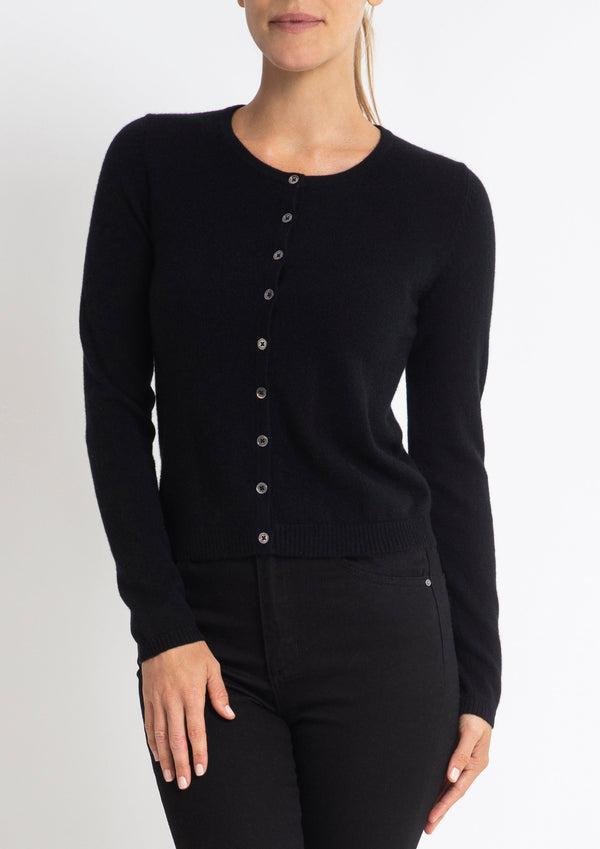 Sonya Hopkins 100% pure cashmere crew cardigan in black