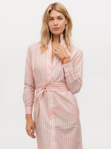 soft pink striped shirt dress