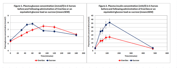 Graph of glucose and insulin over time under Energex and sucrose