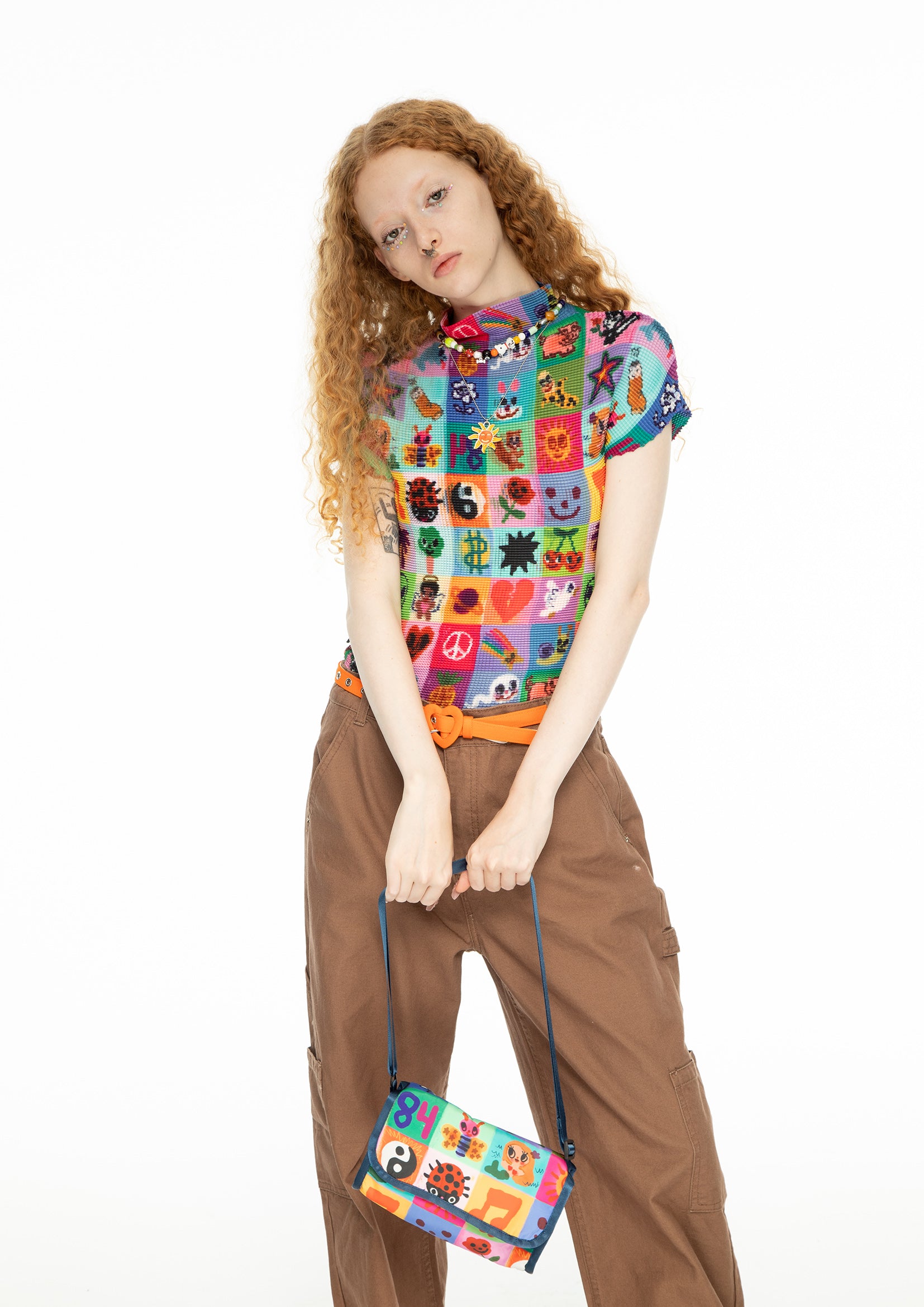 Illustration crinkle stretch tee - multicolour checkerboard