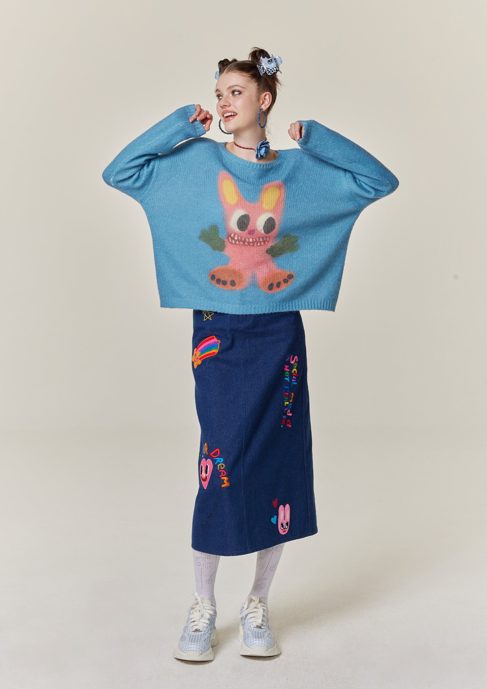 Bunny wool knit jumper - Carolina blue