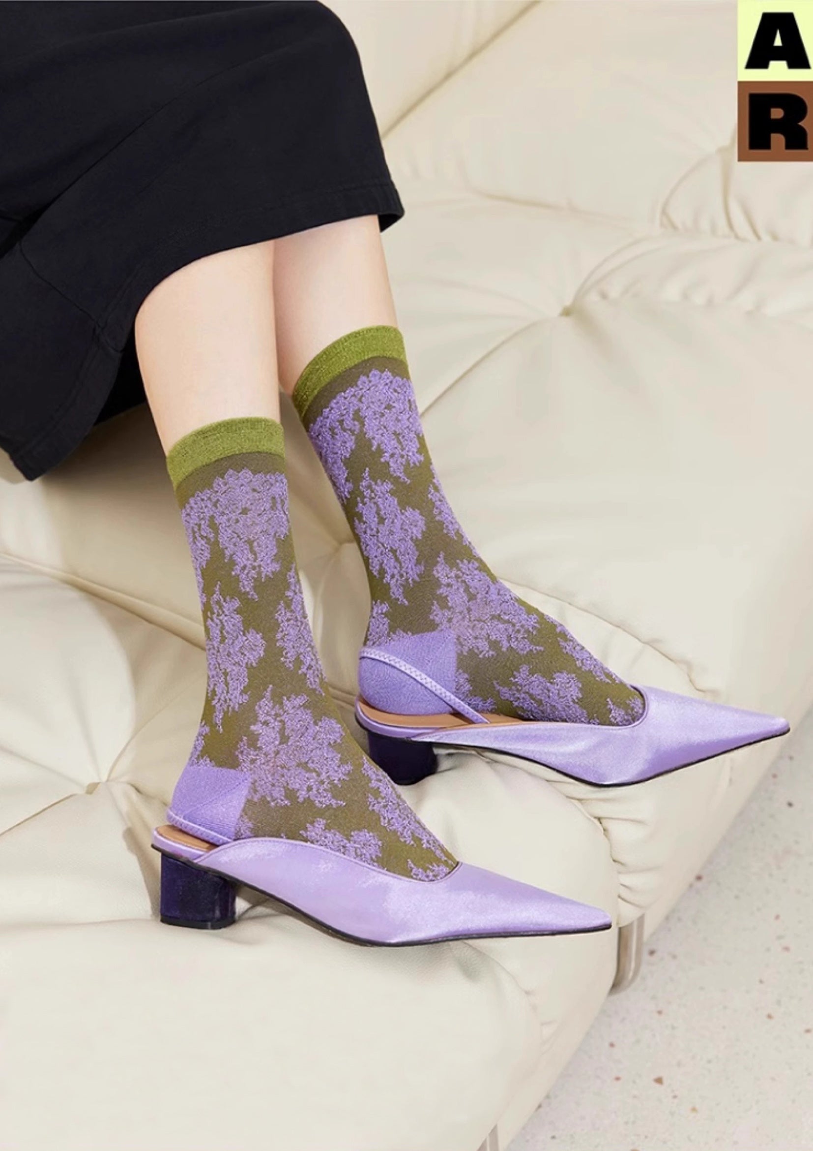 Lace jacquard mid-calf sock - lavender