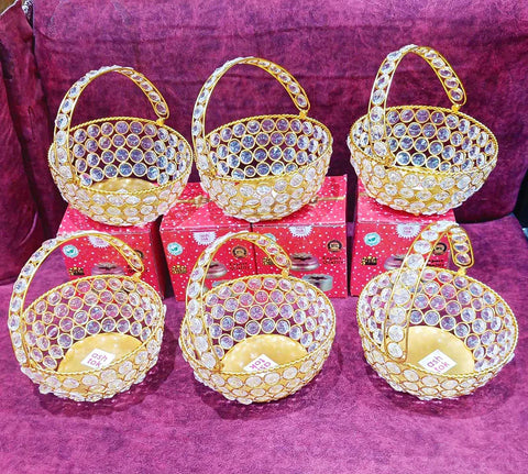 Crystal Basket Gift Item, Gold Coated Flower Basket