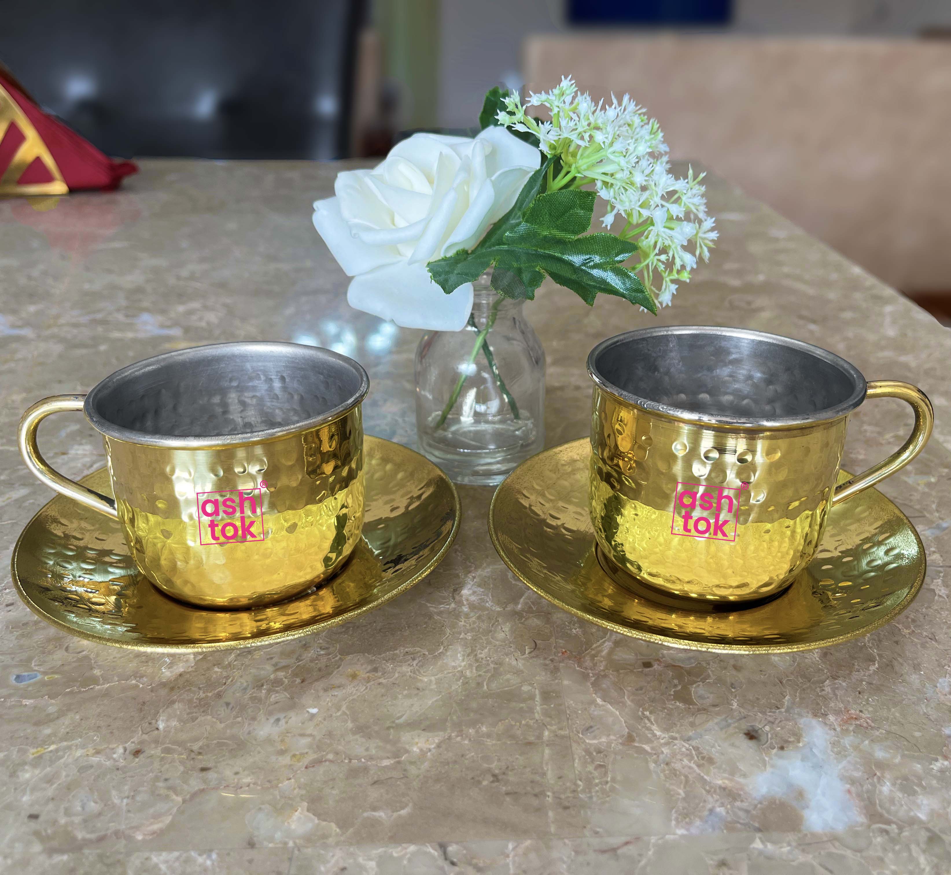 Handmade Brass Tea Cup and Saucer Set ot 1 (200 ml)