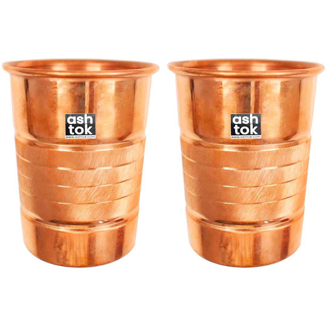 Pure Copper Glass with Lid, Plain Design Tumbler Cup for Water Storage, 300  ML