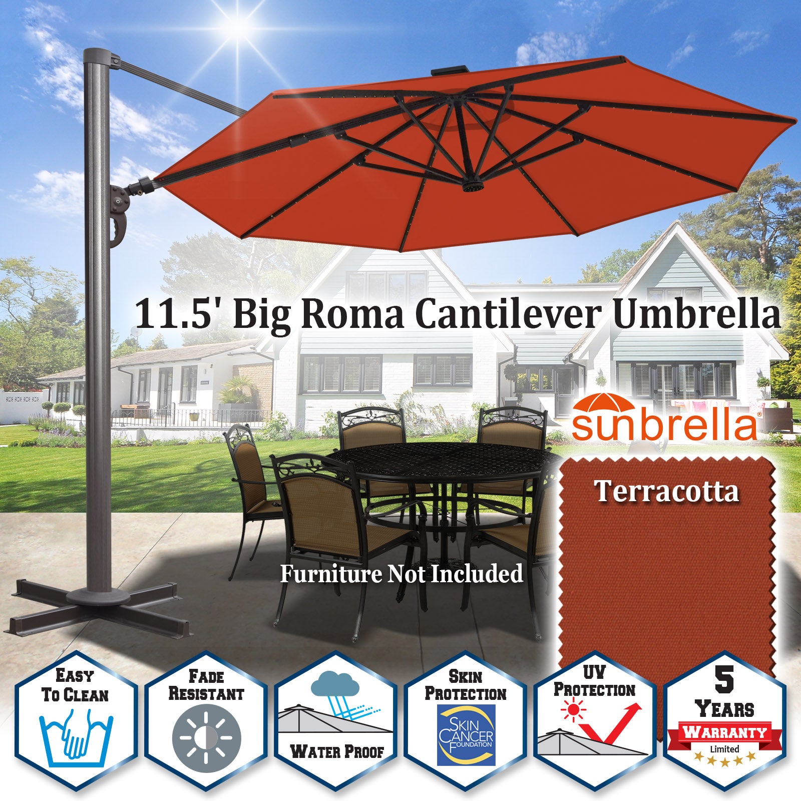 11 5 Anti Wind Cantilever Big Roma Solar Led Patio Umbrella Offset Wa Sunrise Umbrella