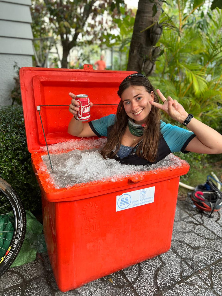Georgia Rajic cooling off DIY ice-bath