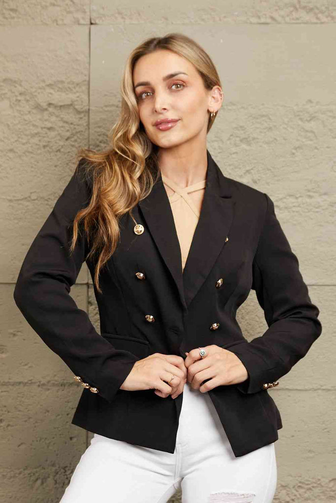 Double-Breasted Lapel Collar Long Sleeve Blazer – Charming Charlie