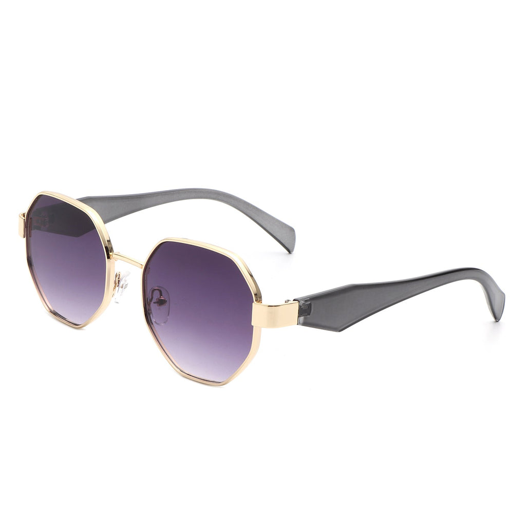 Eugene | Women's Trendy Oversized Pantone Lens Sunglasses Silver - Tan to Blue Gradient