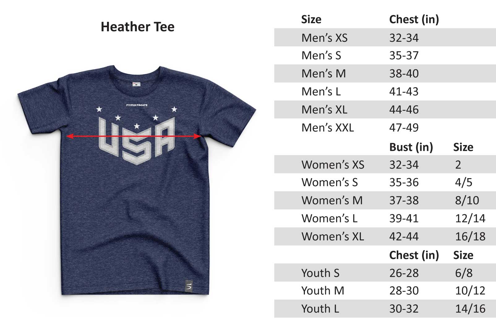 USNT Sizing Chart – Five Ultimate