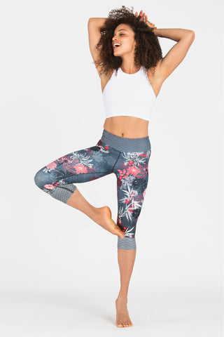 Asian Garden High Waist Printed Yoga Legging - Crop