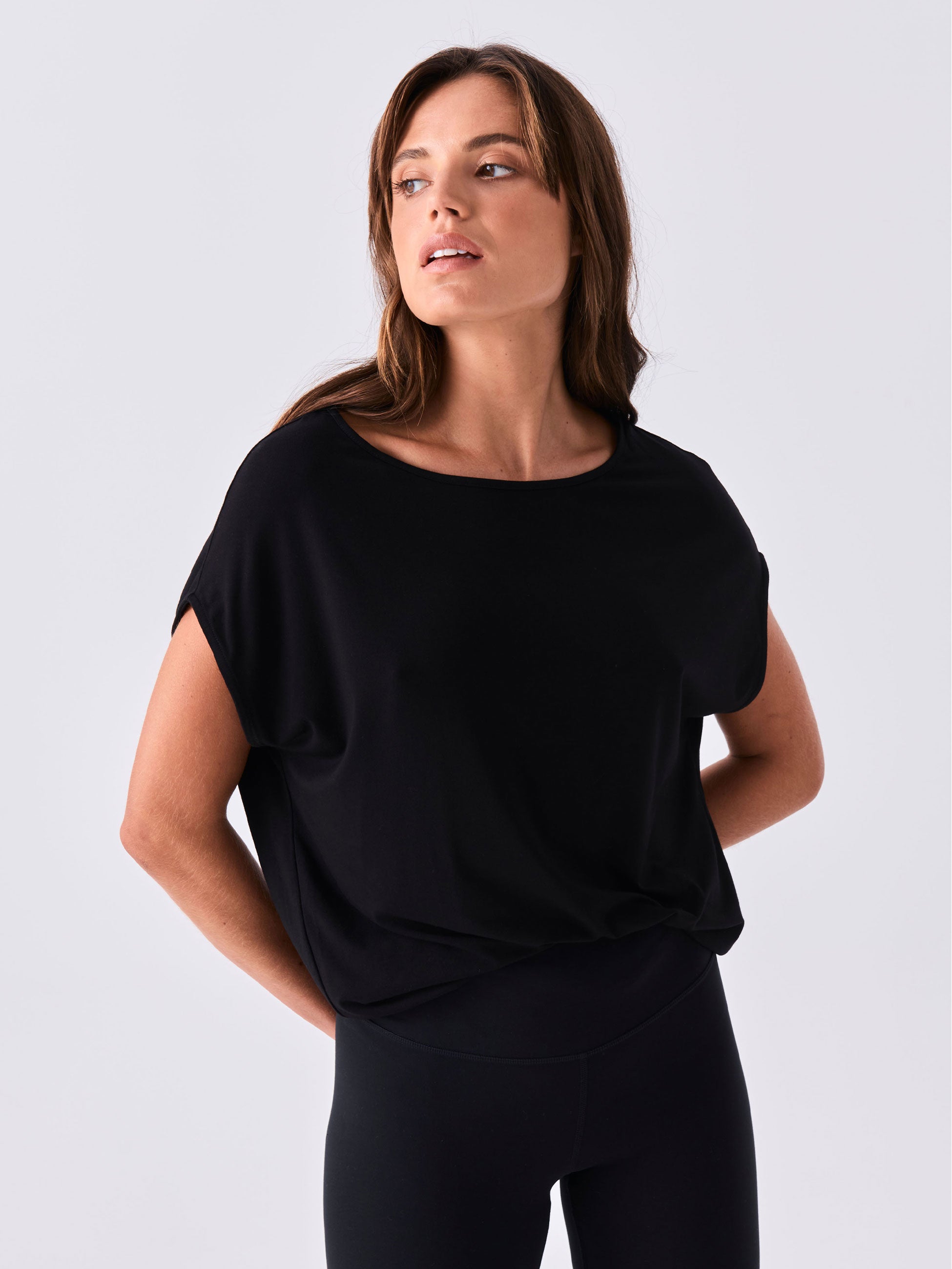 Modal Luxe Layer Tee - Black – Dharma Bums Yoga and Activewear