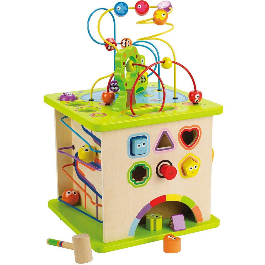 large wooden activity cube