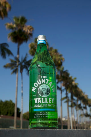 Sparkling water in front of palm trees