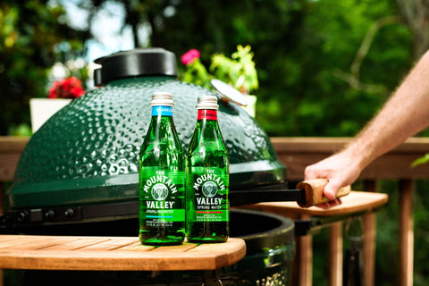 Big Green Egg grill with Mountain Valley Spring Water 