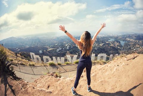 Woman hiking at Hollywood sign