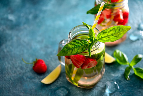 Infused water with strawberry, basil and lime
