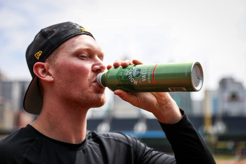 Baseball player drinks Mountain Valley