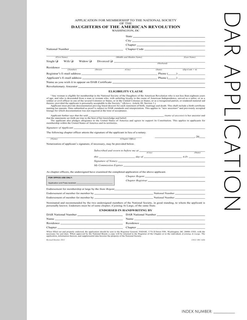 DAR Application Printable Genealogy Form (Digital Download) Family