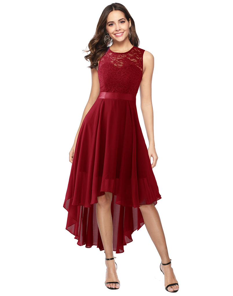 Women's Floral Lace Chiffon Bridesmaid Dress Hi-Lo Swing Party Dress –  Berylove