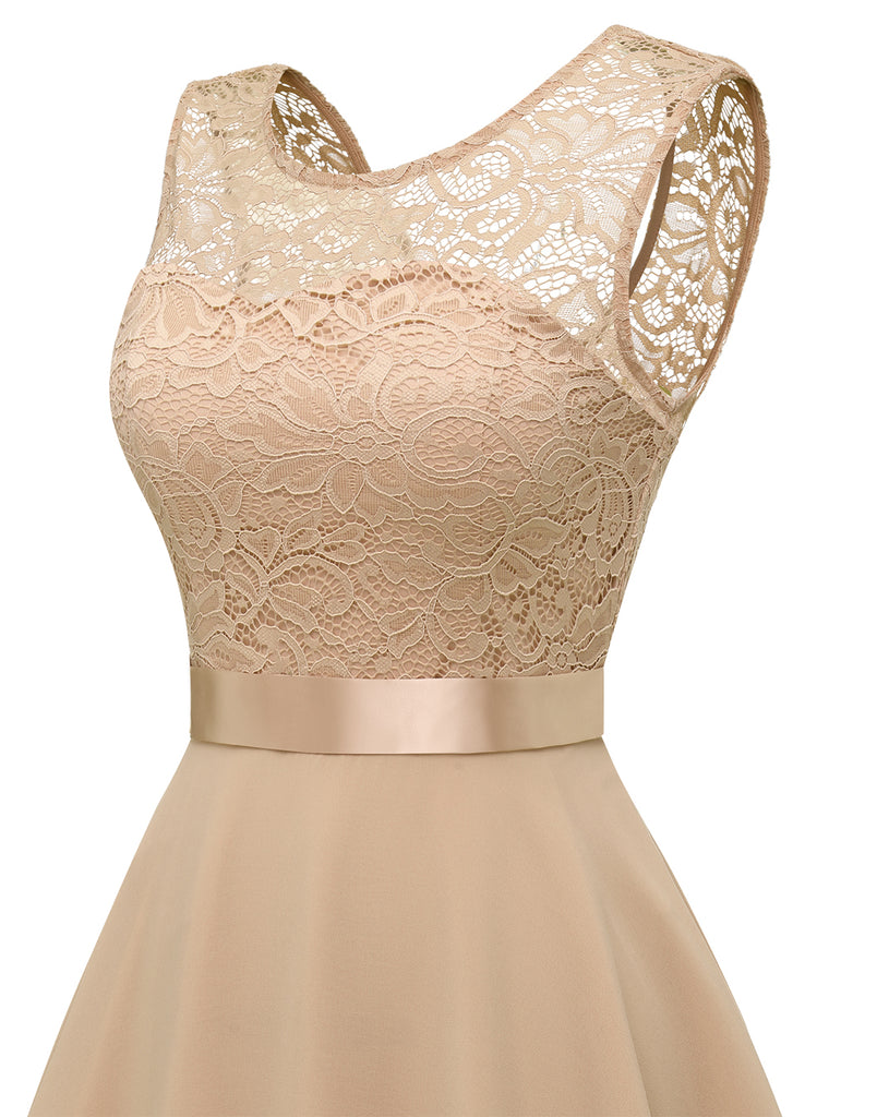 Women's Short Floral Lace Bridesmaid Dress A-line Swing Party Dress –  Berylove