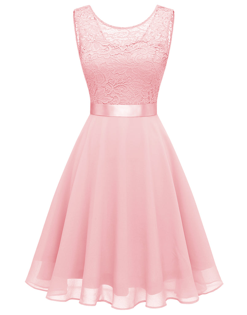 Women's Short Floral Lace Bridesmaid Dress A-line Swing Party Dress –  Berylove