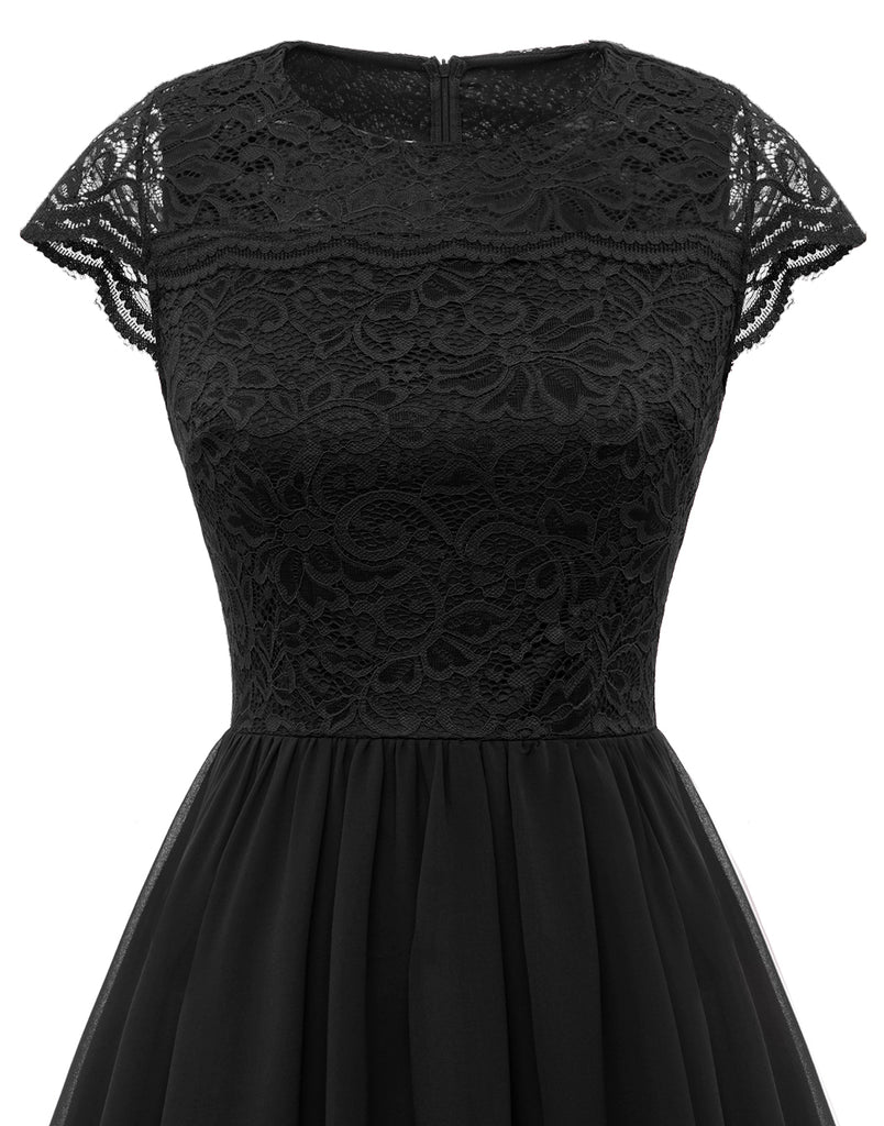 Women's Short Floral Lace Chiffon A-line Bridesmaid Dress Swing Dress –  Berylove