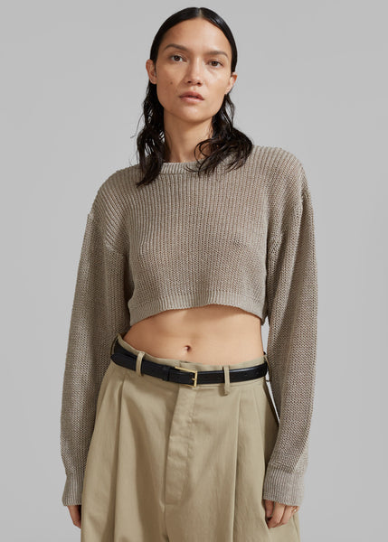 Abi Cropped Knit Top - Khaki