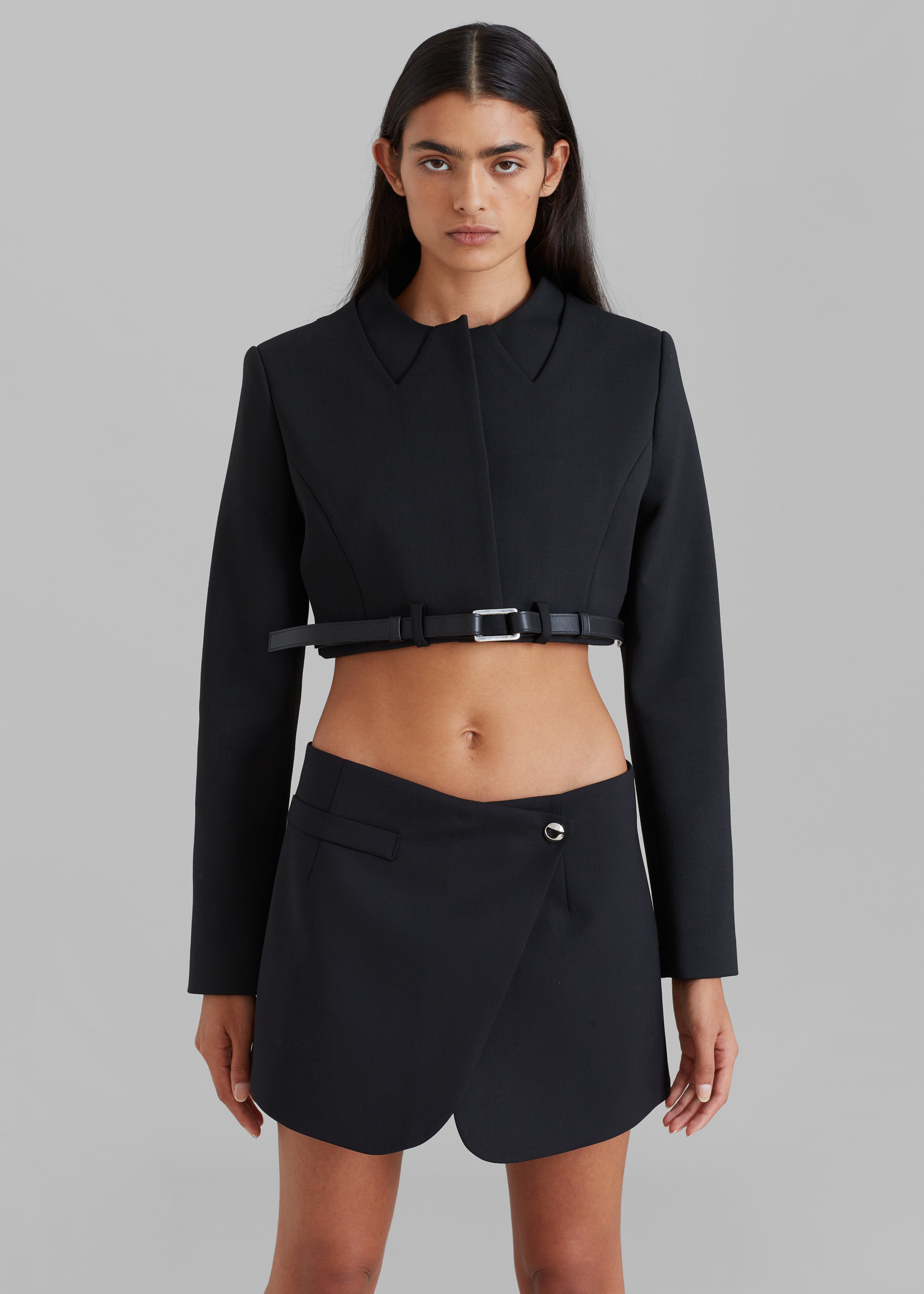 jacket cropped＆w waist mini skirt-