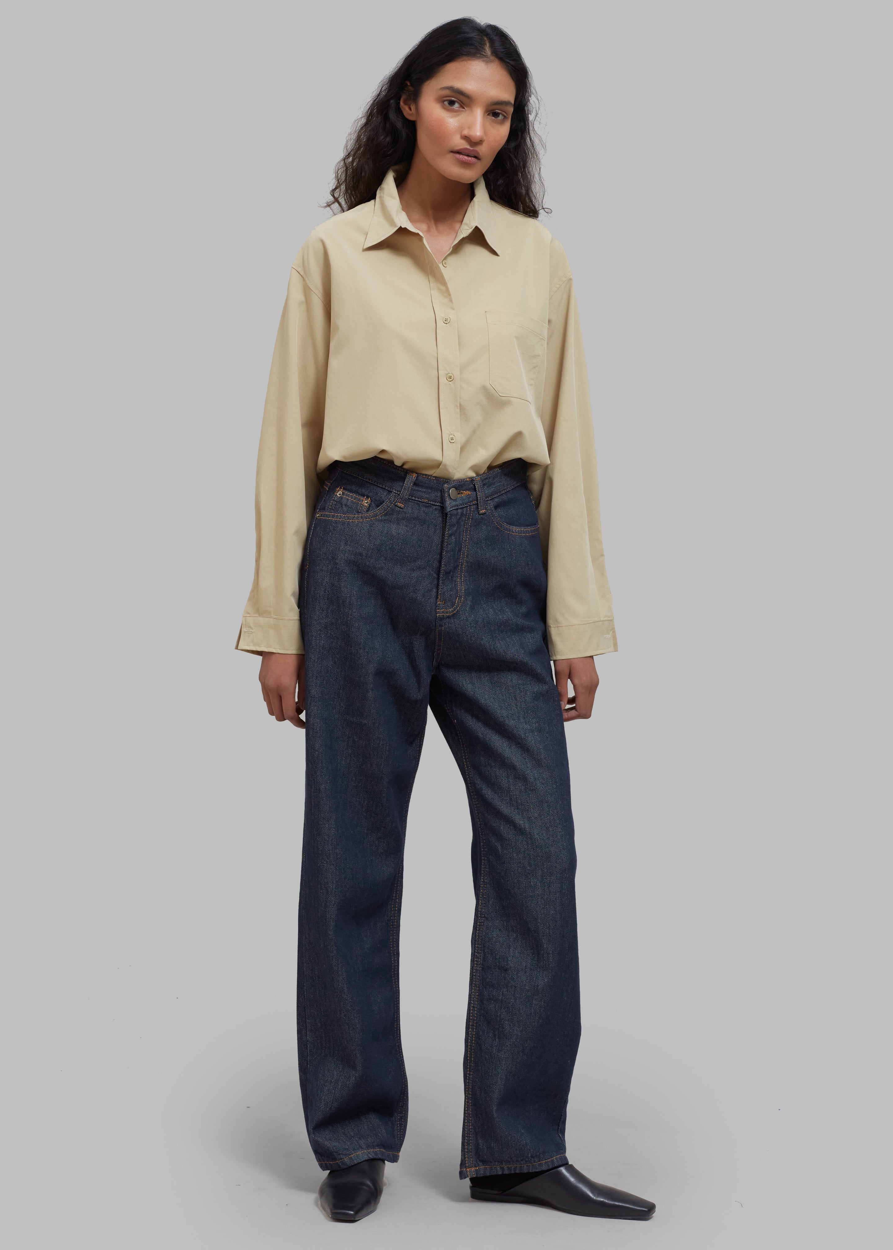 完売 THE FRANKIE SHOP HAYLA CONTRAST DENIM-