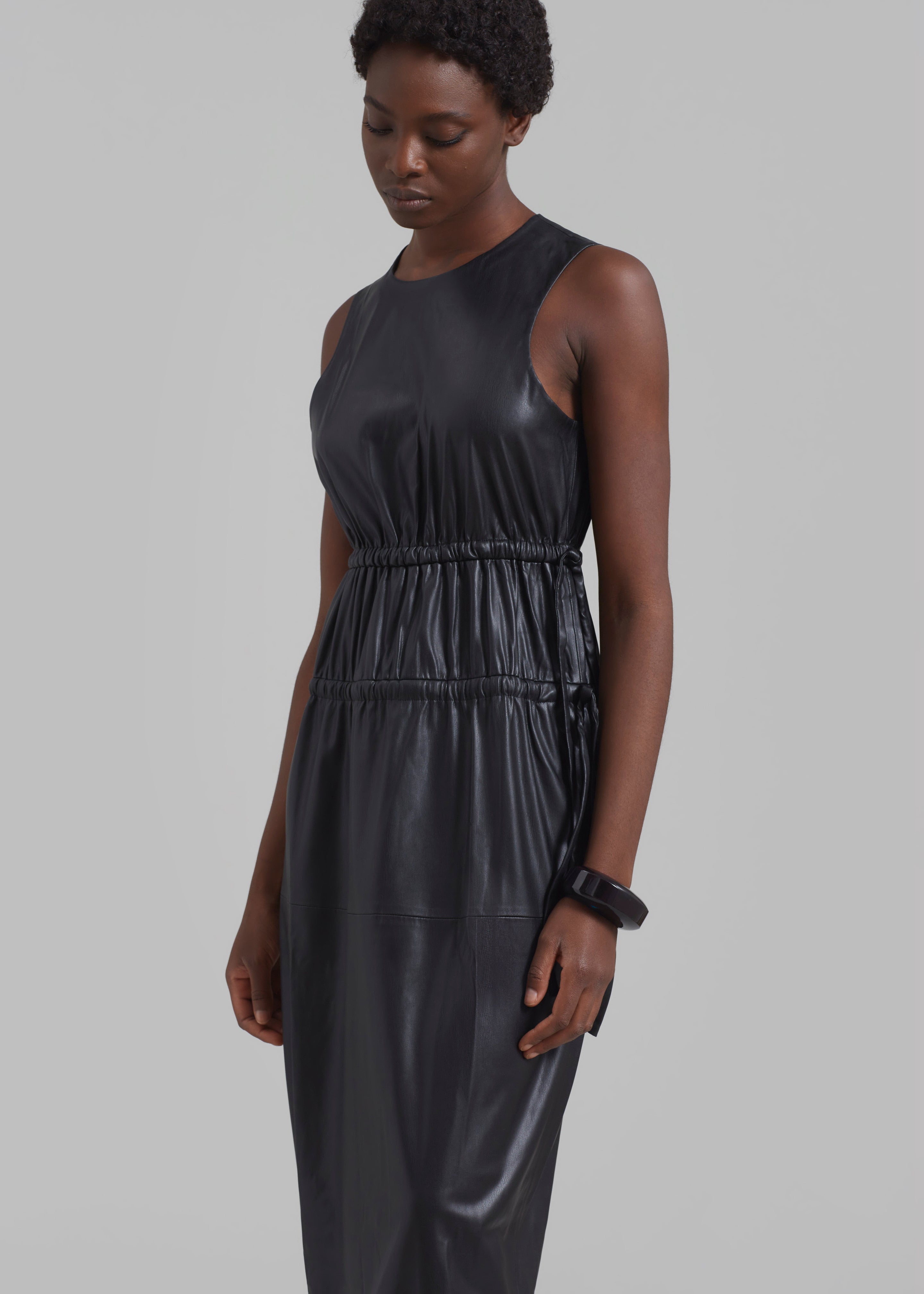 Zara - Faux Leather Midi Dress - Black - Women