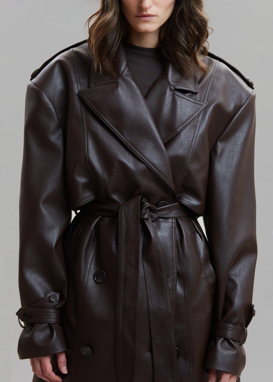 Double Breasted Faux Leather Trench Coat In Java Frankie Shop Europe