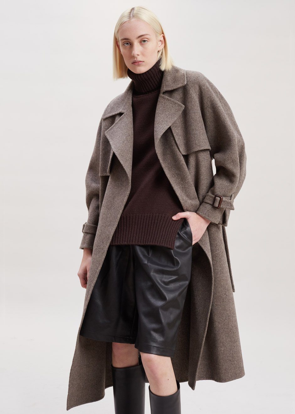 Herringbone Wool Trench Coat in Shitake – Frankie Shop Europe