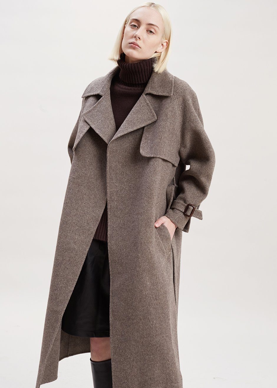 Herringbone Wool Trench Coat in Shitake – Frankie Shop Europe