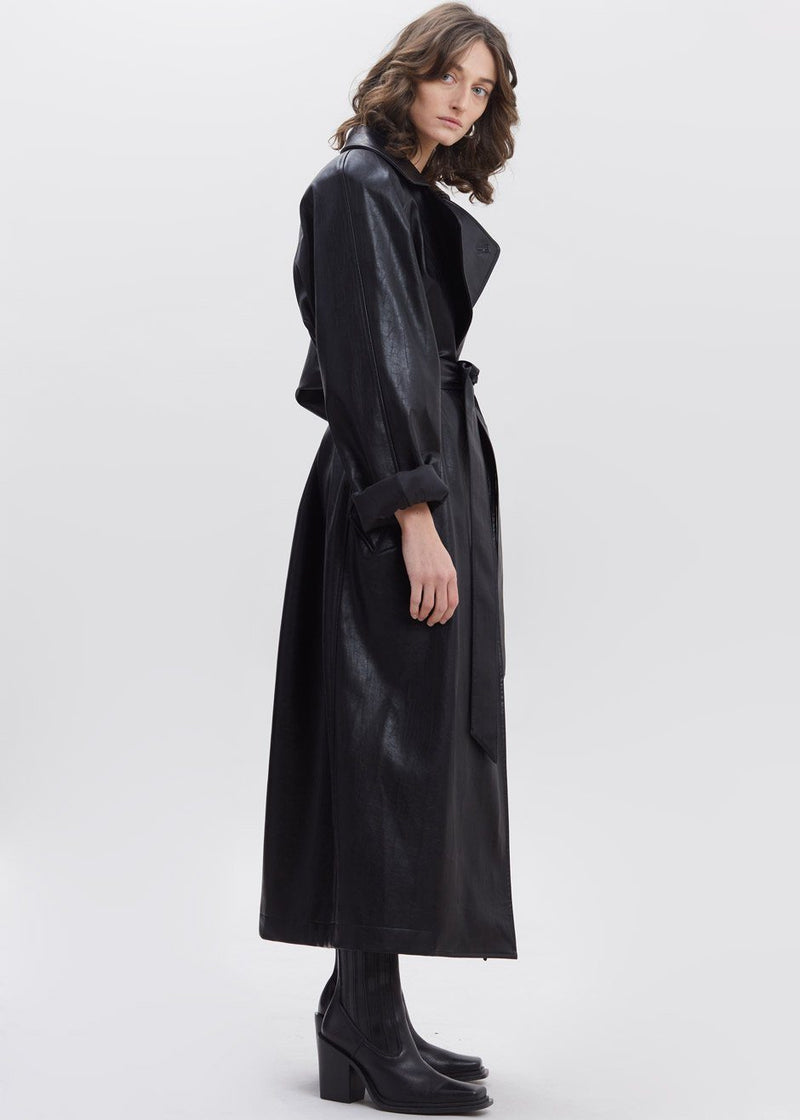 Oversized Box Shoulder Faux Leather Trench- Black – Frankie Shop Europe