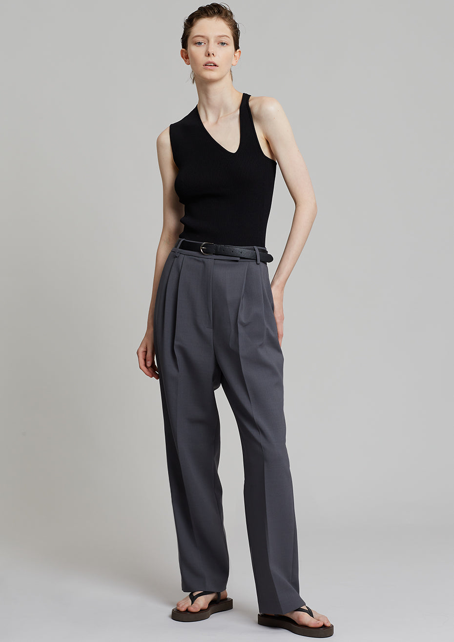 Gelso Pleated Trousers - Dark Grey Melange