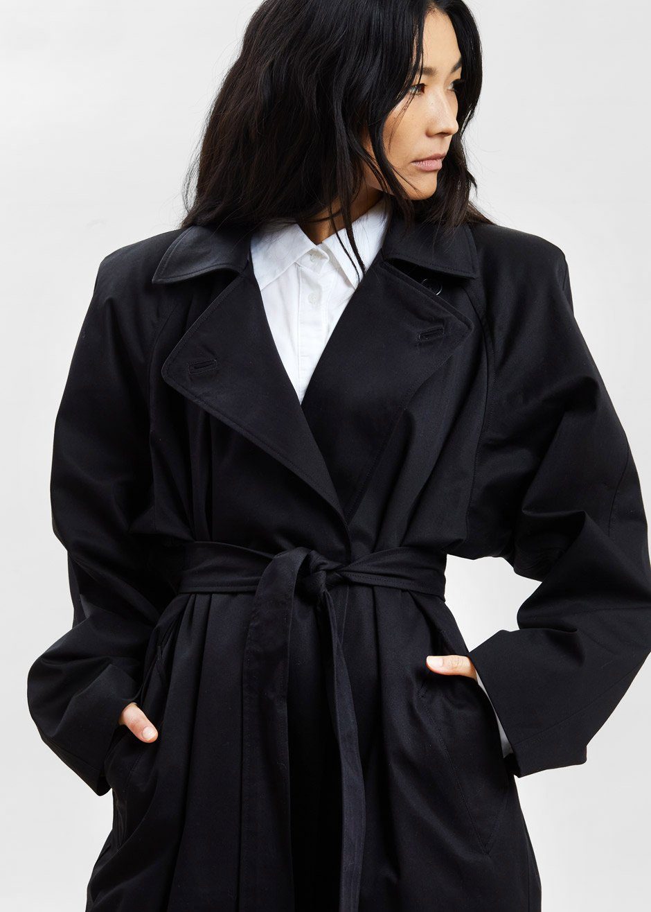 Woven Box Shoulder Trench in Black – Frankie Shop Europe