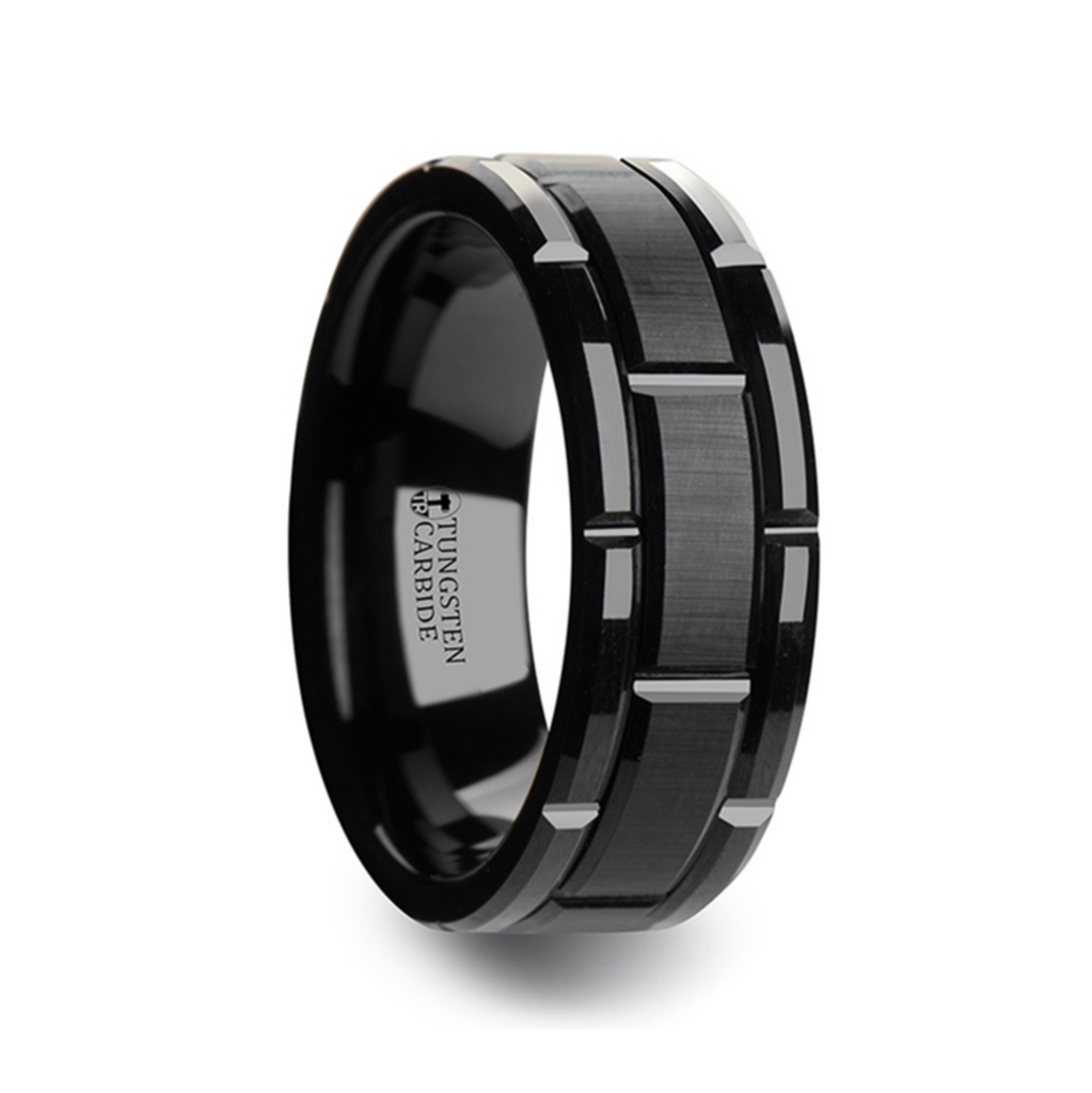 Moissy Fine Jewellery - OBSIDIAN Domed Black Tungsten Carbide Ring with  Sandblasted Crystalline