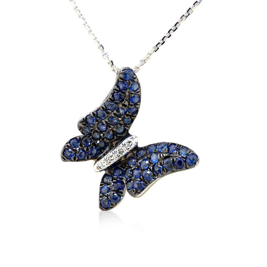 Ombre Blue Sapphire & Diamond Butterfly Pin/ Pendant - Johnny Jewelry