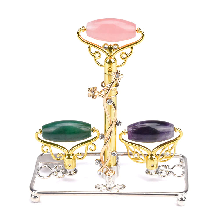 Limited Edition - Magic Wand - Jade, Rose Quartz, Amethyst Facial Roller w/ Stand