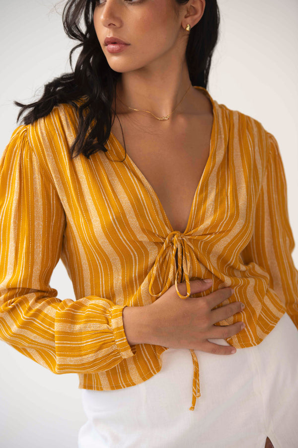 The Aida Top in Mustard Stripes