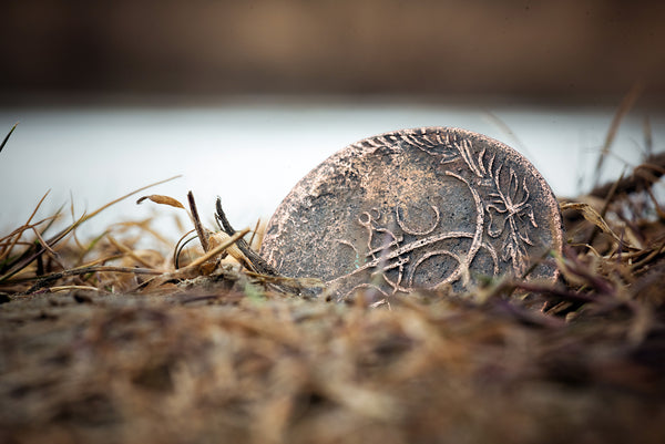 Old coin in the dirt. 
