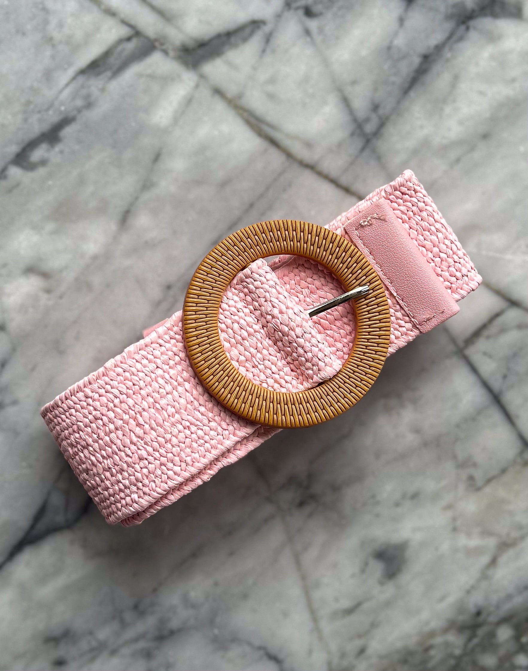 Extra Length Stretch Belt with Flat Buckle in Light Pink