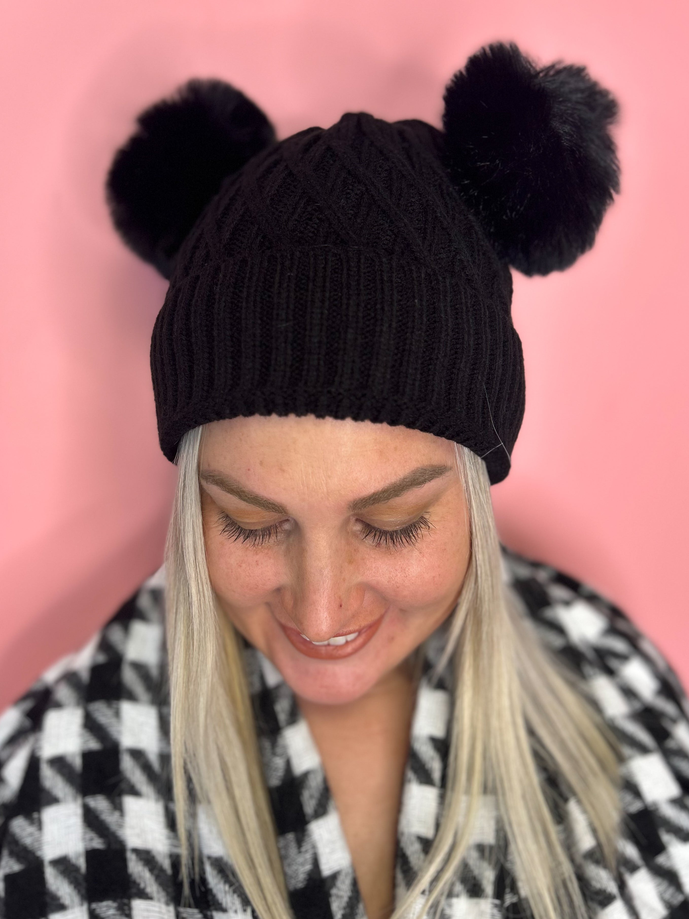 Maeve Pom Pom Beanie in Black