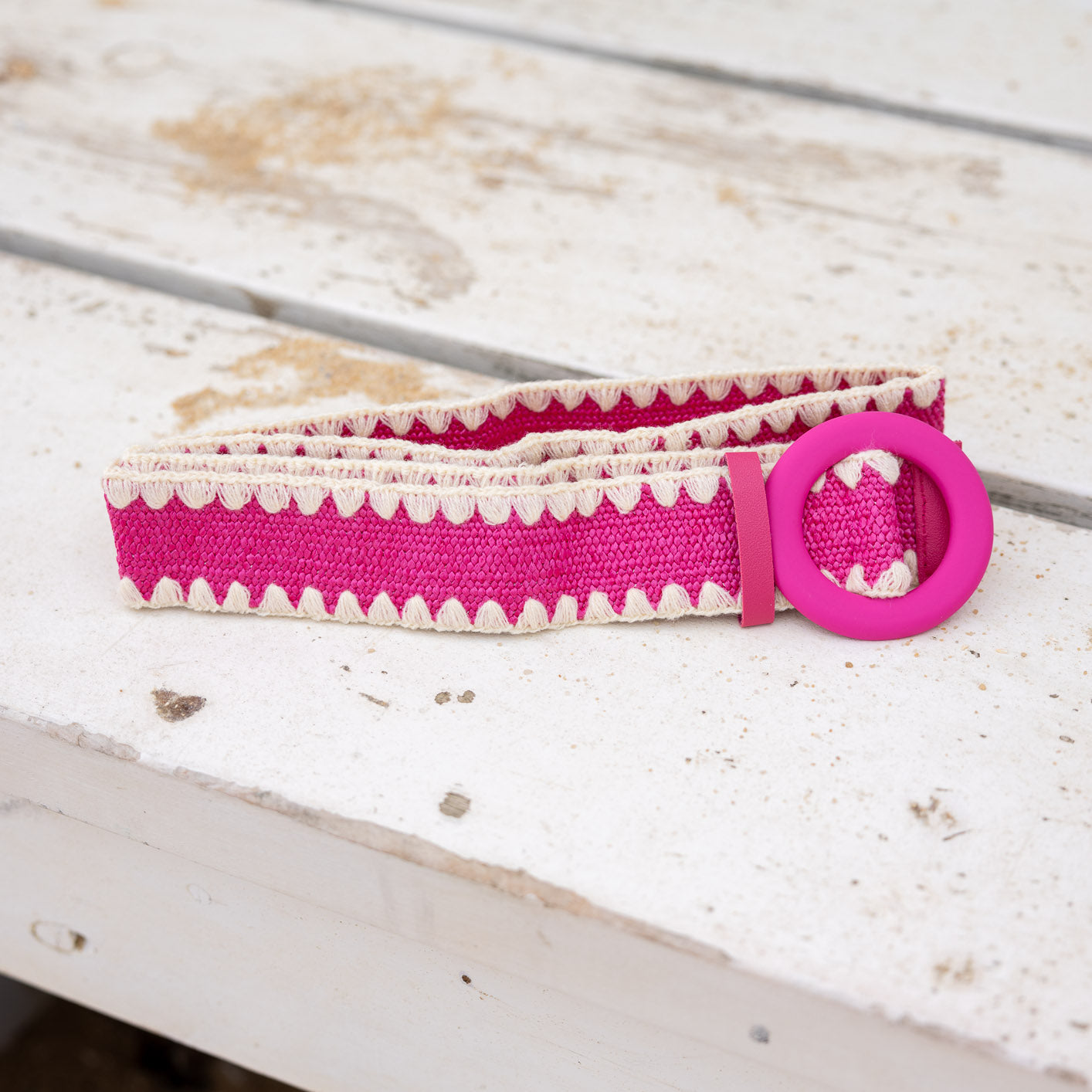 Extra Length Stretch Belt with Hot Pink Buckle