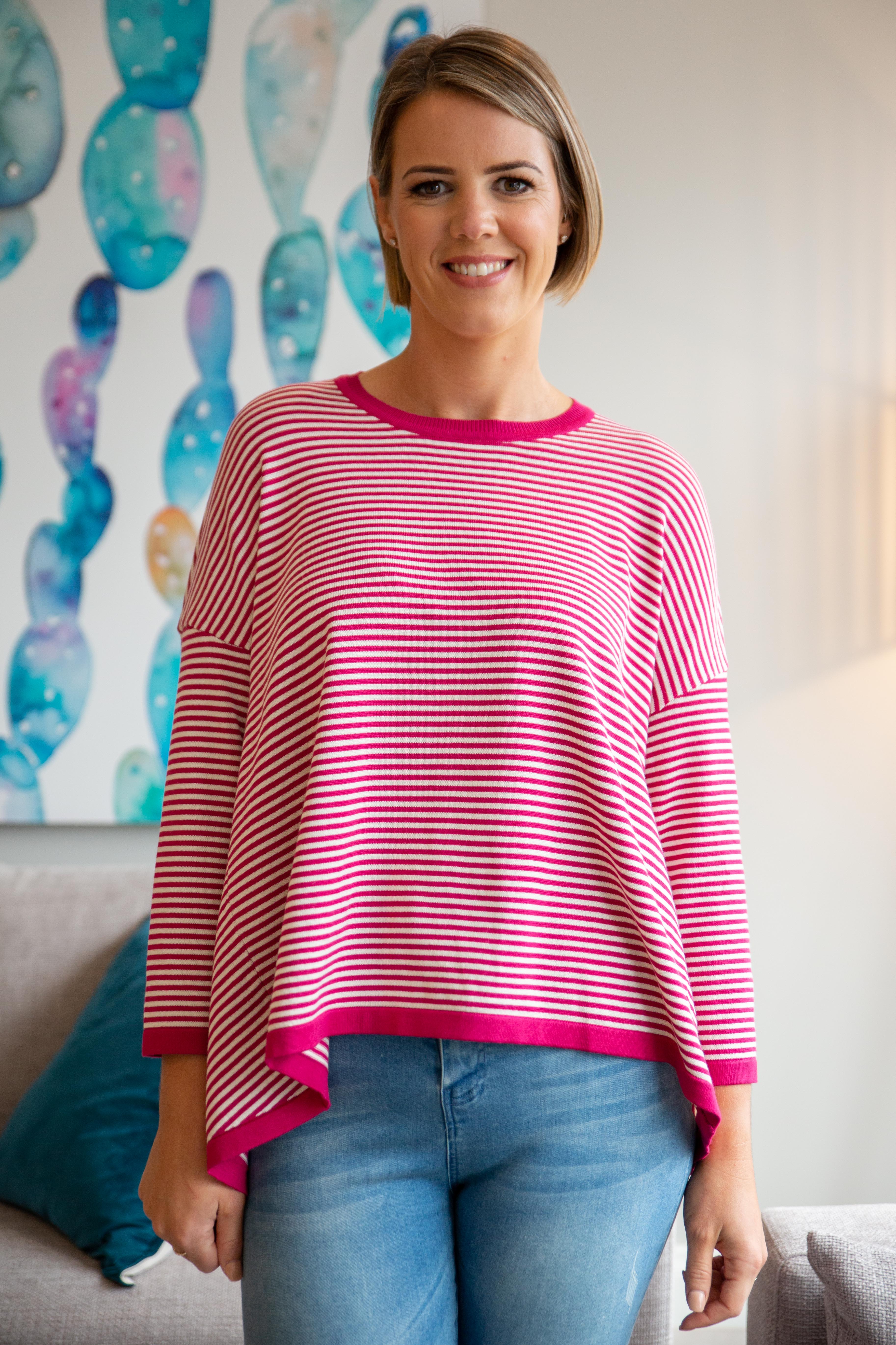 Ari Knit Top in Pink Stripe by Worthier