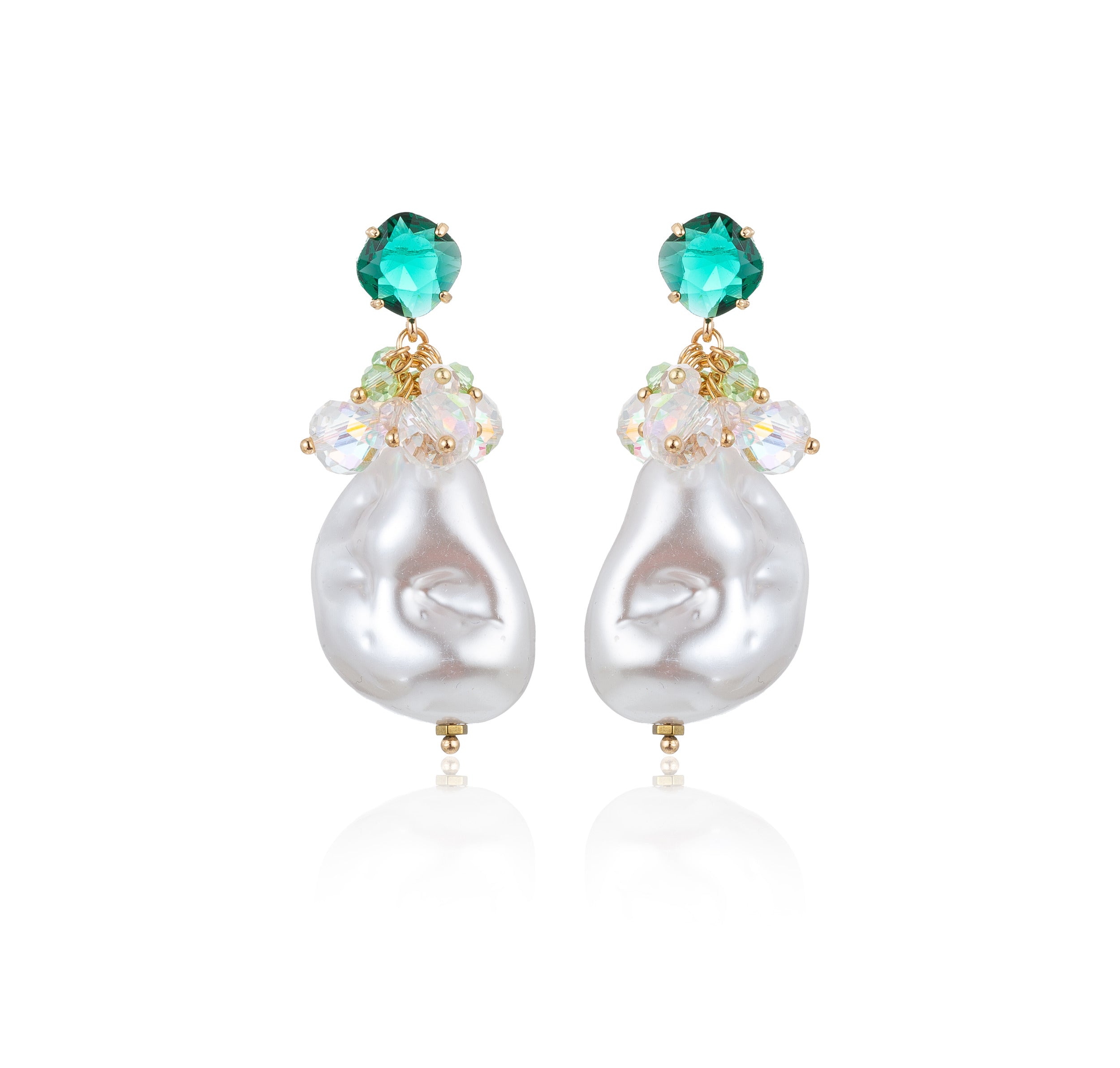 Fado Cluster Drop Earrings in Green & White